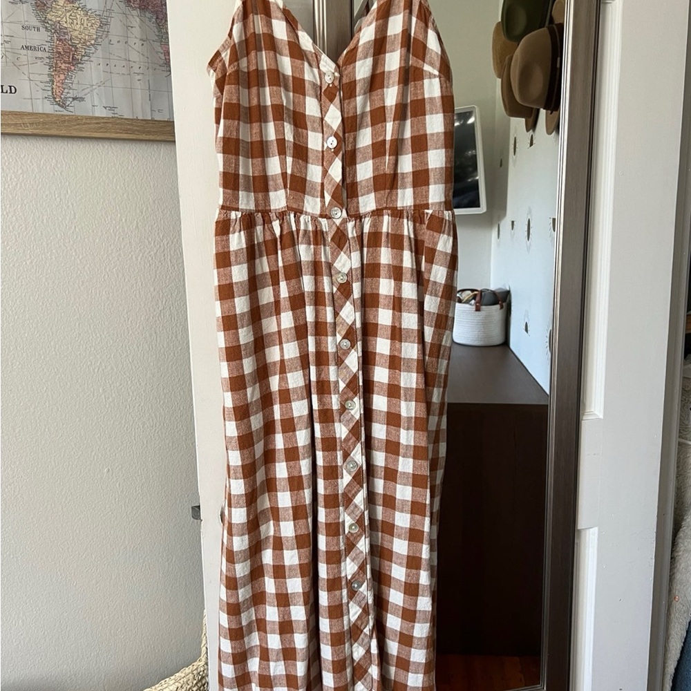 Brown and White Checkered Maxi Dress